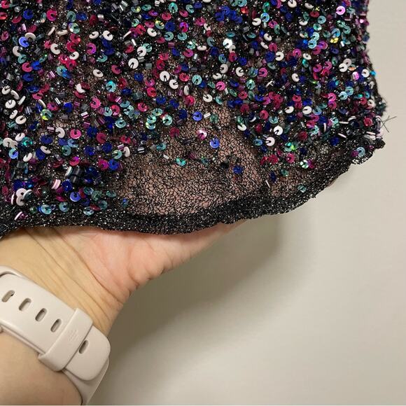 Parker Anna Short Sleeved Sequined Crewneck Multicolor Blouse - Picture 11 of 13